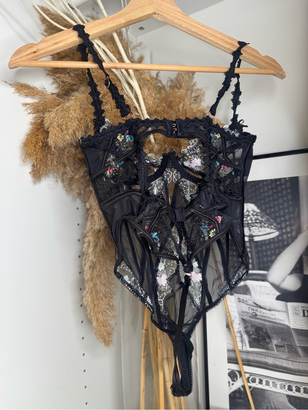 Sheer Black Floral Embroidered Lace Bodysuit